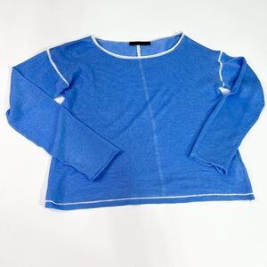 Raffi Shirt Womens Blue Round Neck Long Sleeve Linen Pullover T-Size Small